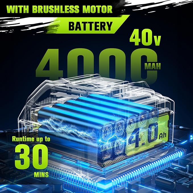 40V 13 inch Cordless Snow Blower, 4.0Ah Snow Blower Battery Powered with Directional Plate, Brushless Electric Snow Shovel for Pathway, Patio, Deck, Driveway, Green