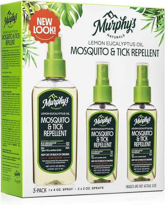 Murphy’s Naturals Mosquito & Tick Repellent, Plant-Based DEET-Free Spray, Outdoor Essentials Kit 3-Pack, 1x4-ounce + 2x2-ounce Pumps, Limited Edition