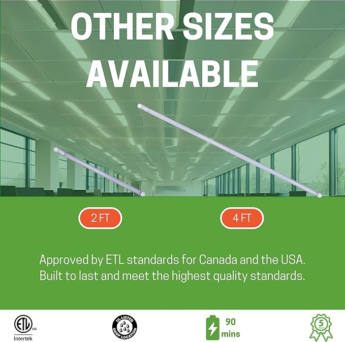 4ft T8 LED Bulbs, LED Fluorescent Tube Replacement 4ft, T8 LED with Emergency Battery, 5000K, 18W, 120-277V, Ideal for Office and Warehouse-5 Pack