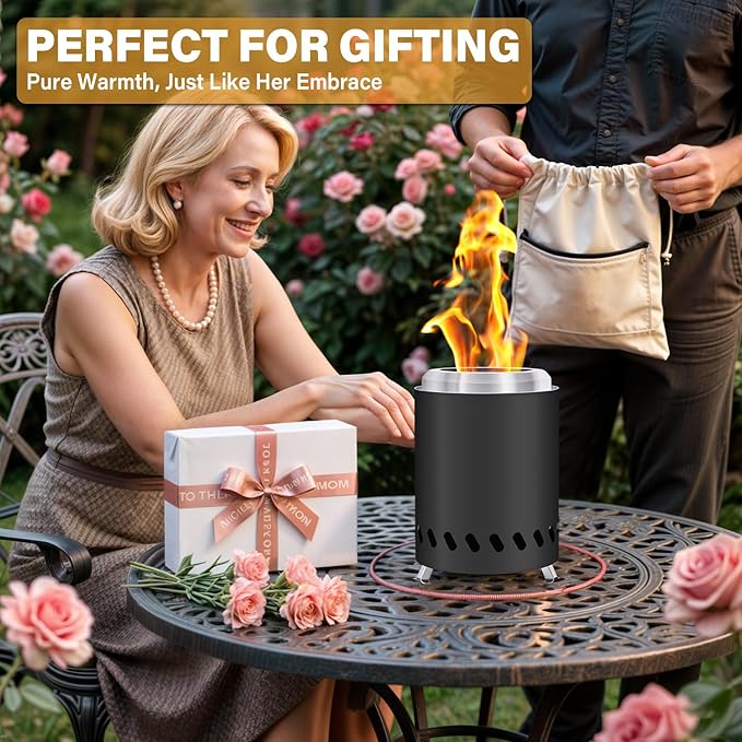HGD Small Tabletop Fire Pit, Smokeless Table Top Firepit Outdoor, Portable Mini Stove with Carry Bag for Camping Backyard Patio Garden Picnic, Fueled by Pellets or Wood, Stainless Steel, Black