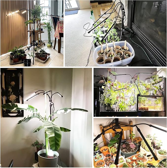 Garpsen Grow Lights for Indoor Plants, 5 Heads Full Spectrum Grow Light with Adjustable Tripod Stand, 100PCS LEDs Plant Light for Indoor Plants with 6/12/16H Timer and 3 Light Modes