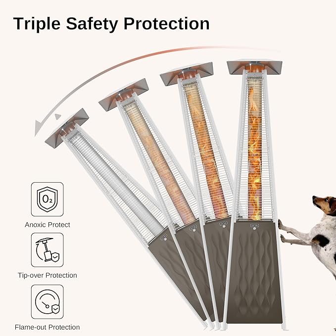 EAST OAK Pyramid Patio Heater, 48,000 BTU Outdoor Patio Heater, Quartz Glass Tube Propane Heater, Triple Protection System, Outdoor Heater with Wheels Coffee Bronze with Pyramid Patio Heater Cover