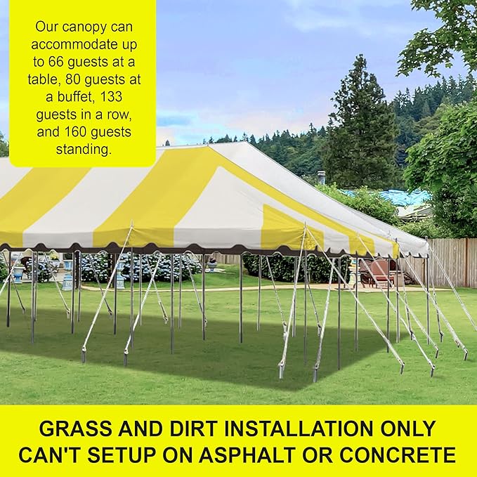 Party Tents Direct 20'x40' Weekender Canopy Pole Tent - Easy Up Canopy Tent with 160 Person Capacity - Outdoor Canopies for Parties, Weddings, & Events (Yellow/White Top)