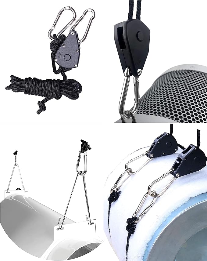 2 Pair of 1/8 inch Adjustable Rope Hanger Heavy Duty for Grow Light Rope Hangers Loose-Proof Design Light Fixture Hangers (4 Pcs)