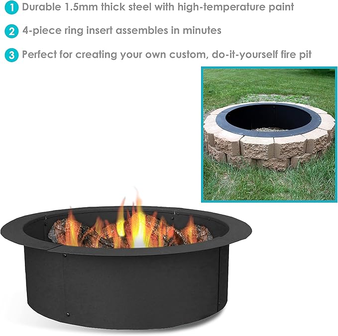 Sunnydaze Outdoor Fire Pit Ring - DIY Above or In-Ground Steel Fire Ring Insert - 33-Inch Outer/27-Inch Inner Diameter