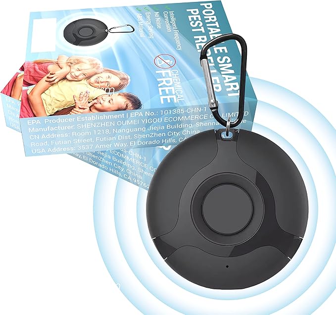Black Ultrasonic Tick & Flea Repeller – Rechargeable and Portable Protection – Uses High-Frequency Technology to Keep Ticks and Fleas Away – Safe for People and Pets, Perfect for Outdoor Use