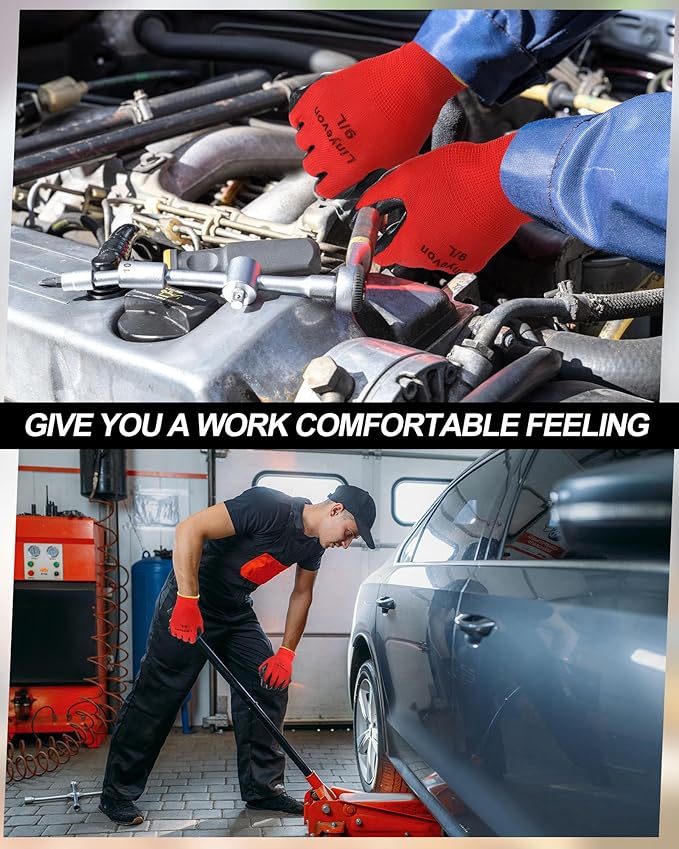 Maxcheck 54 Pairs PU Coated Gloves Bulk, Reusable Rubber Safety Gloves for Men Women Work Warehouse, Mechanic, Woodworking