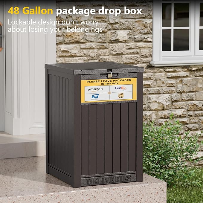 Package Delivery Box for Outside, with Delivery Sign 48 Gallon Storage with Lockable Secure, Large Resin Outdoor Package Drop Container