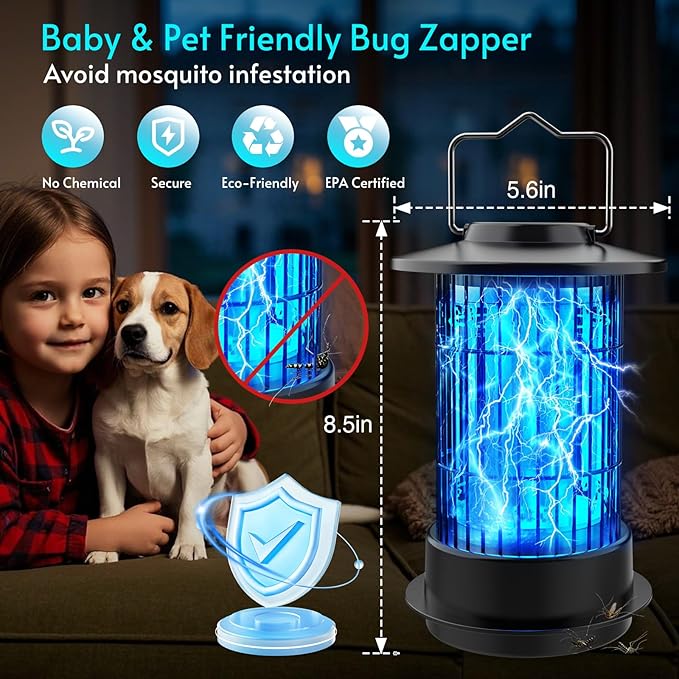 Bug Zapper Indoor Outdoor - Mosquito Zapper 4200V 18W Fly Zapper Insect Fly Wasp Gnat Traps Killer for Home Patio Camping, Plug-in with 4.92 Ft Cord