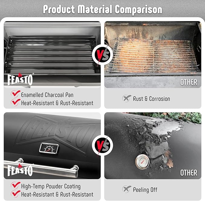 30'' Outdoor Charcoal Grills with Cover, BBQ Grill with Offset Smoker and Side Table, 832 Sq. In. Heavy-Duty for Outdoor Backyard, Patio and Parties, Black