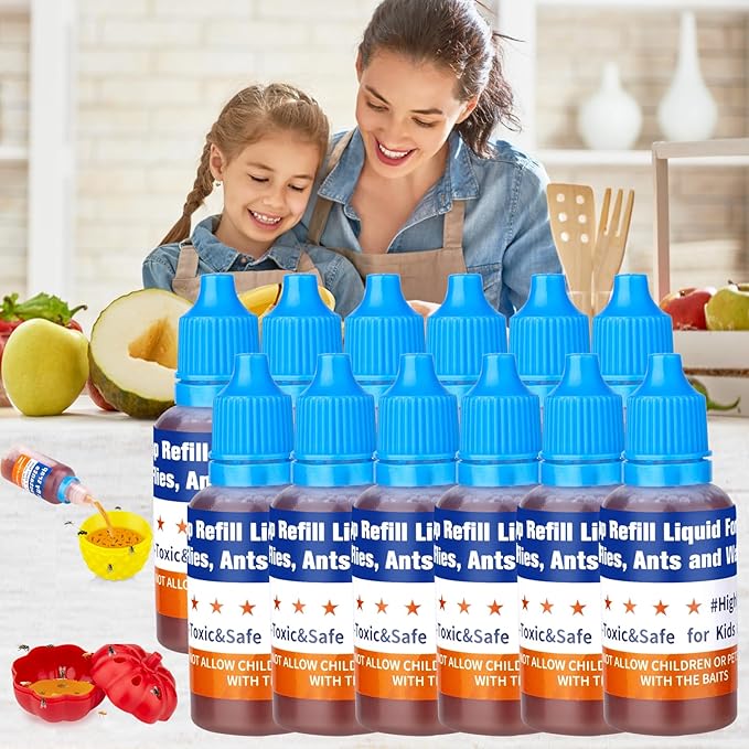 Fruit Fly Trap Refill Liquid Only, 0.68oz/ Bottle, Safe Bait, Ready-to-Use Gnats Killer Indoor Trap, Effective Lure Refill Gnat Catcher for Home Kitchen (12 Pack)