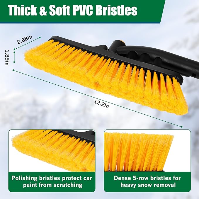 44" Ice Scraper and Snow Brush for SUV, 360° Pivoting Extendable Long Snow Brush for Car, Snow and Ice Scrapers for Windshield with Ergonomic Foam Grip for Car Truck SUV(Yellow)