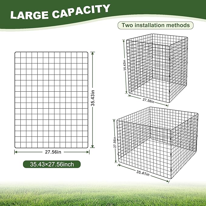 Large Compost Bin Outdoor, Square Mesh Garden Wire Compost Bin for Stacking Leaves and Yard Waste 36X36X28 Inches