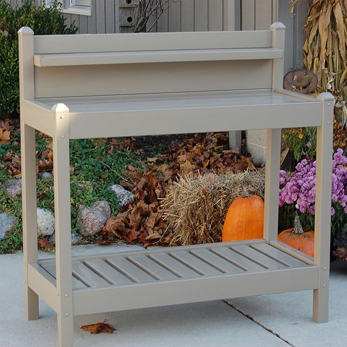 Dura-Trel Greenfield PVC Vinyl Indoor Outdoor Table Potting Bench Station with Shelf for Plant Accessories & Gardening Supplies Storage, Mocha