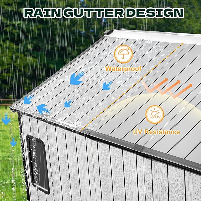 MELLCOM 8 x 6 FT Resin Storage Shed with Floor, Outdoor Garden Tool Shed with Windows and Lockable Door for Patio, Lawnmower, Pool Supply, Bike