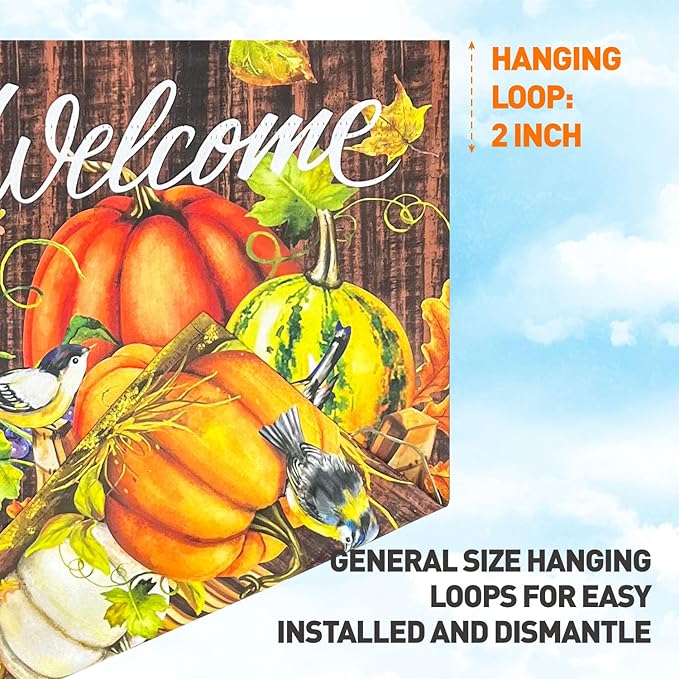 Fall Thanksgiving Pumpkins Bird Garden Flag,Blackout Halloween Autumn Harvest Latern Vertical Flag12x18 Double Sided, Welcome Patio Front Porch Yard Lawn Outdoor House Fall Decoration