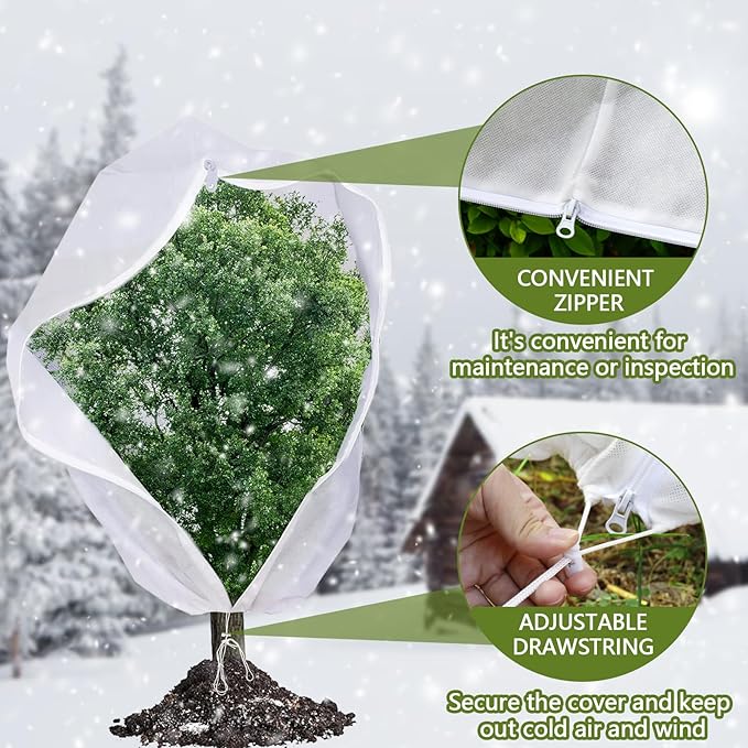 Remiawy Plant Covers Freeze Protection, 2.0 oz/yd² Shrub Jacket Plant Covers for Winter, 2 Pack 50 x 70 Inch Reusable Frost Cloth Bags Protectors for Cold Weather Outdoor Potted Plants Fruit Trees