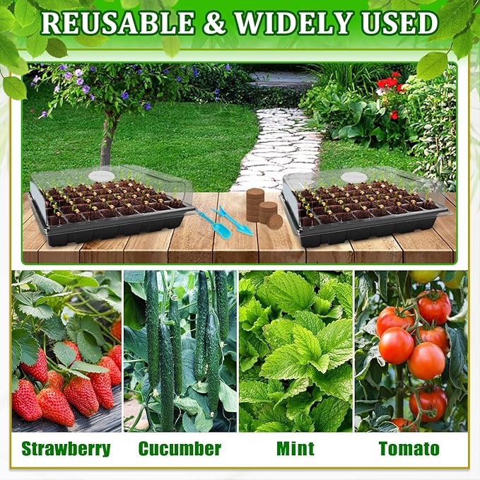 Halatool 2 Pack 80 Cells Seed Starter Trays with 80 PCS Coco Pellets, Black Seedling Starter Kit for Seedlings, Organic Seed Starting Soil Pods for Plant Germination, Planting Vegetables Flowers Seeds