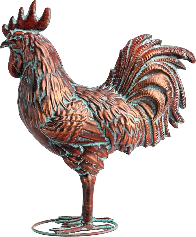 Metal Garden Rooster Statue Decor,15.7" L x 18.8" H Metal Chicken Sculpture Yard Art, Vintage Outdoor Chicken Figurine for Backyard Patio Lawn Home Kitchen Decorations, Gift for Chicken Lovers