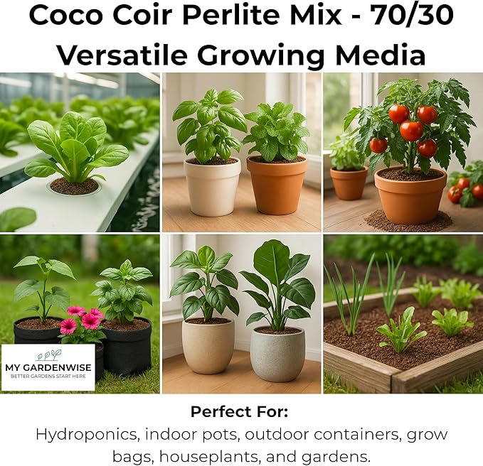 Coco Perlite - Coco Coir Perlite Mix - 70/30 Growing Media - Hydroponic, Indoor & Outdoor, Grow Bags & House Plants (1 Quart)