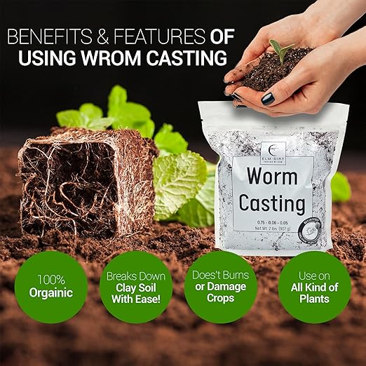 Elm Dirt Worm Castings for Plants - Worm Castings Organic Fertilizer | 100% Organic Plant Food for Houseplants, Gardening, Shrubs & Bushes, Root Growth and Micro Nutrients - Earthworm Casting, 2 lbs