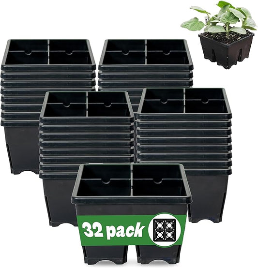 Epic Gardening Reusable Seed Starter Tray - 4 Cell 4"/32 Seedling Starter Trays - Easy Watering, Indoor Greenhouse, Plant Starter, Gardener-Friendly for Seedlings | UV-Treated & BPA-Free - Black