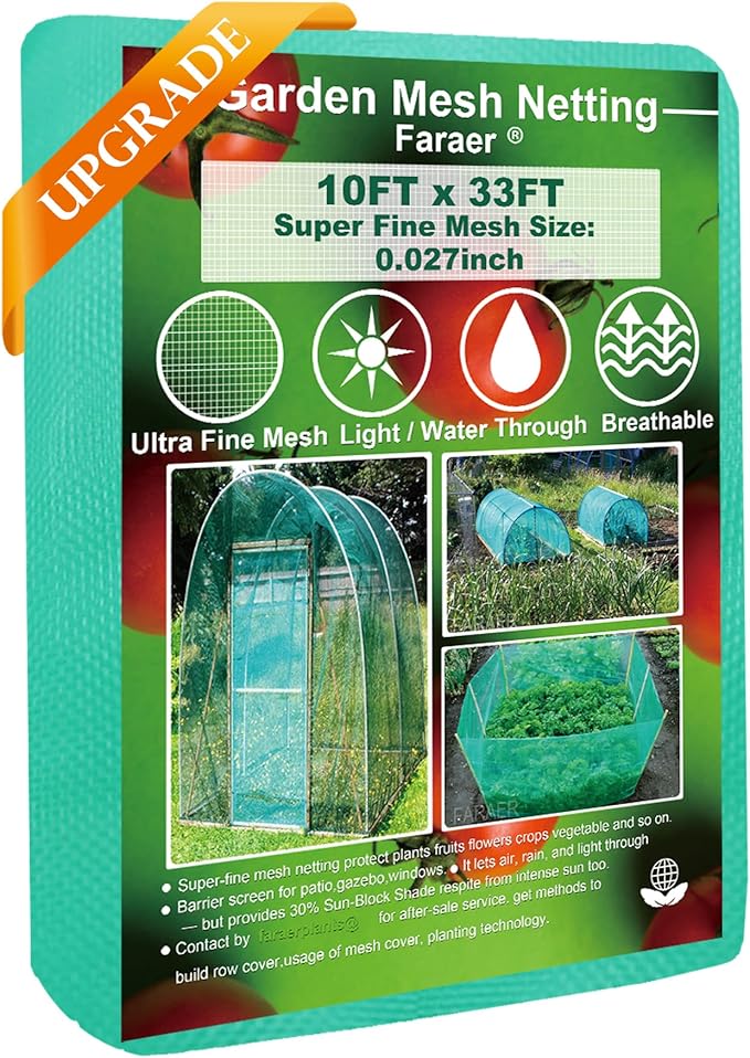 Garden Barrier Netting, Plant Covers 10x33ft Extra Fine Mesh 30% Green Sunblock Shade Cloth Mesh Protection Netting for Vegetable Fruits Flowers Crops Row Cover Raised Bed Screen Against Birds Animal
