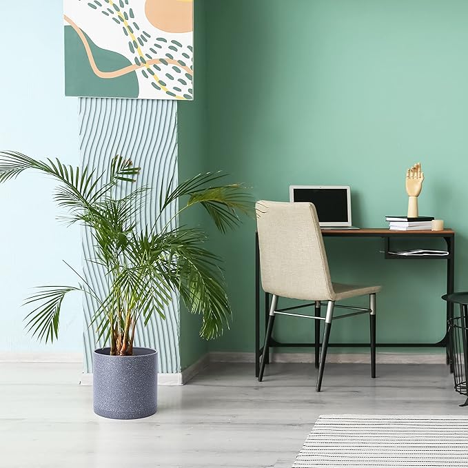 D'vine Dev 10 Inch Plastic Planter Pots for Plant Pot with Drainage Hole and Seamless Saucers, Speckled Gray Color, 74-X-G-2