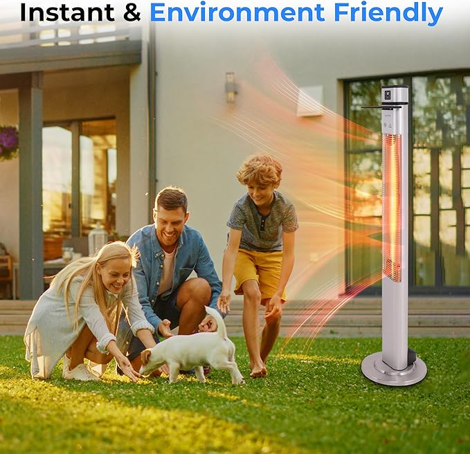 SereneLife Infrared Patio Heater, Electric Patio Heater for Indoor/Outdoor Use, Portable Table Heater with Remote Control, 1500 W, for Restaurant, Patio, Backyard, Garage, Decks (Silver)