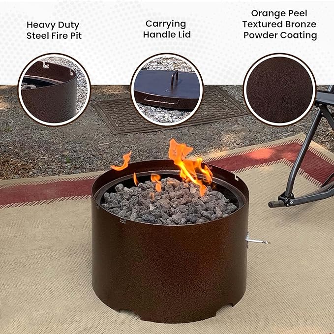 Heavy-Duty Propane (LP) Fire Pit - 20” Solid Steel Firepit with Lid - Portable Fire Pit for Outdoor Recreation - Camping, Fishing, Hunting, Anywhere You Want a Portable fire Feature!