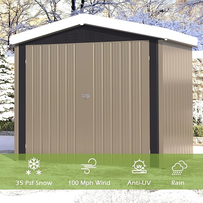 Outdoor Metal Shed, 6x4 FT Metal Shed with Peaked Roof and Lockable Doors, Waterproof Outdoor Tool Storage Clearance for Garden, Backyard