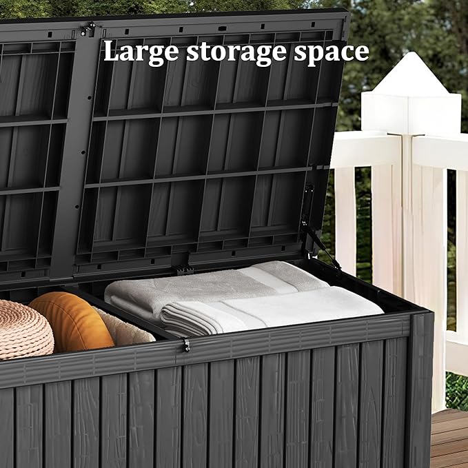 270GAL Extra - Large Black Outdoor Deck Box with Lock Hole- Waterproof, SGS - Tested UV Resistance, Roomy Storage for Lawn Mowers, Camping Gear, and More, Quick and Easy to Set Up