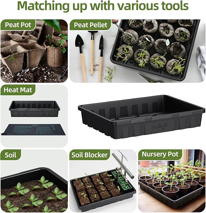 SOLIGT Extra Thick Heavy Duty 10 Pack Seed Starting Trays - Microgreens Growing Trays Seedling Plant Germination Starter Tray Transplant Fodder Flats, No Holes, No Leakage, Reusable, 14 * 10.8 * 2.3"