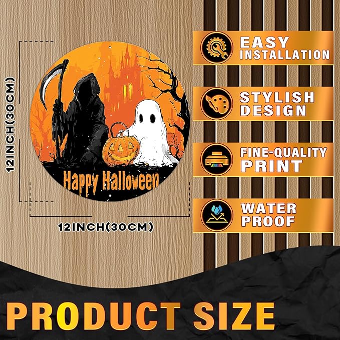 PEACHGARDEN Happy Halloween Round Metal Tin Sign Gothic Decor Vintage Wall Art Retro 12x12inch