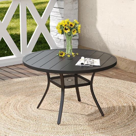 DIFY Outdoor Dining Table for 4, Round Patio Table with Umbrella Hole for Garden, Backyard and Porch (Black)