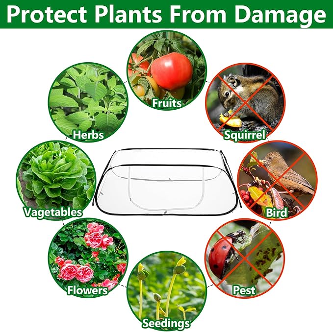 45" x 22" x 16" Pop Up Garden Rows Plants Cover, Raised Garden Beds Vegetable Rows Plant Protector, Insect Bird Barrier Plant Net Cage with Stakes for Protecting Seedlings Fruits Vegetable Row