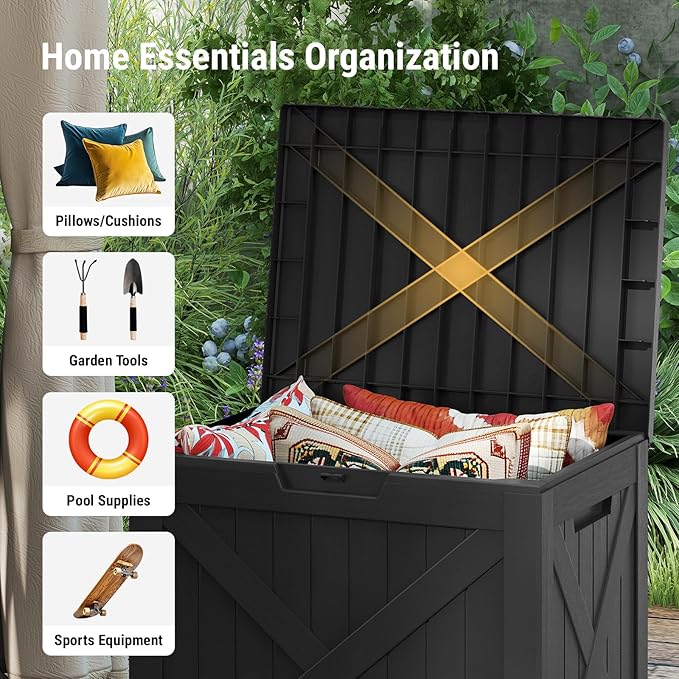 Mars Villa Deck Box, Outdoor Storage Box 31 Gallon, Waterproof Weatherproof and UV Resistant Resin Storage Bin with Lockable Lid, Ideal for, Patio Furniture Cushions, Pool Supplies, Garden Tools