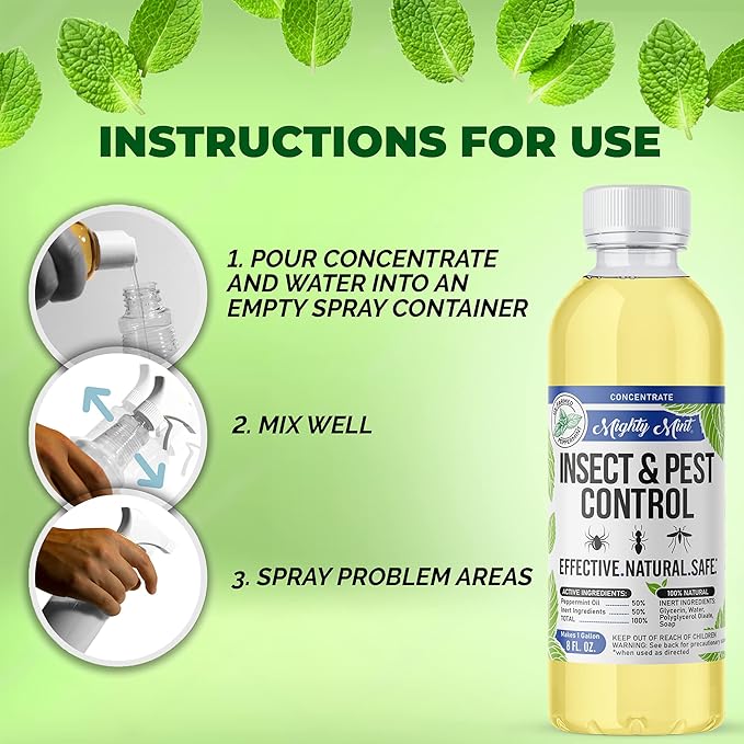 Mighty Mint Peppermint Oil Insect Repellent Concentrate– Natural Indoor & Outdoor Bug Control for Spiders, Ants, Roaches, and More – Plant-Based, Extra-Strong Formula - 8 oz