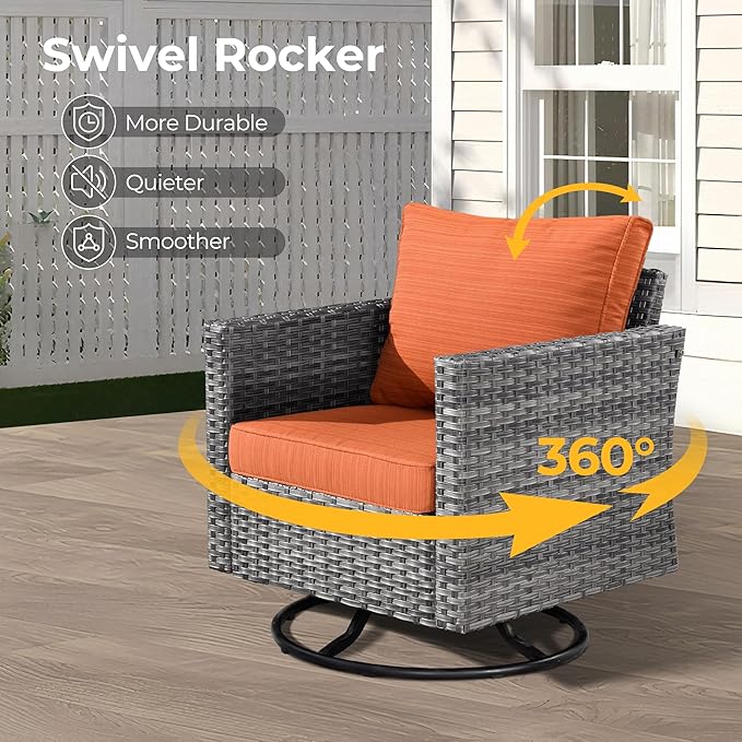 HOOOWOOO 10 Piece Patio Sectional Furniture Set with Fire Pit Table,Modern Wicker Outdoor Conversation Sofa Sets,Weather Resistant Modular L Shaped Outside Couch Swivel Chair Set(Orange Red)