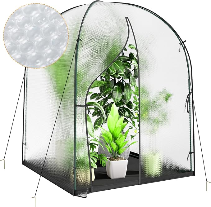 Portable Greenhouse for Outdoors, Green House Tent with Durable Bubble Film Cover and Zippered Door,Walk-in Mini Green House with Removable Mat for Indoor Outside Protecting Plant,59x59x75 Inch