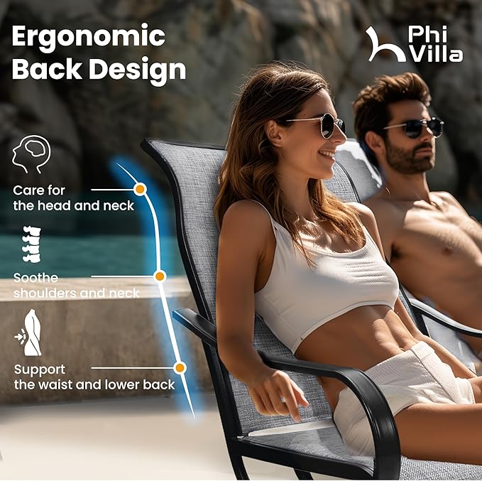 PHI VILLA 7 Piece Outdoor Patio Dining Set with 6 Swivel Dining Chairs & 1 Large Round Dining Table, Gray Textilene Mesh Fabric Chair and 54" Metal Table for All Weather