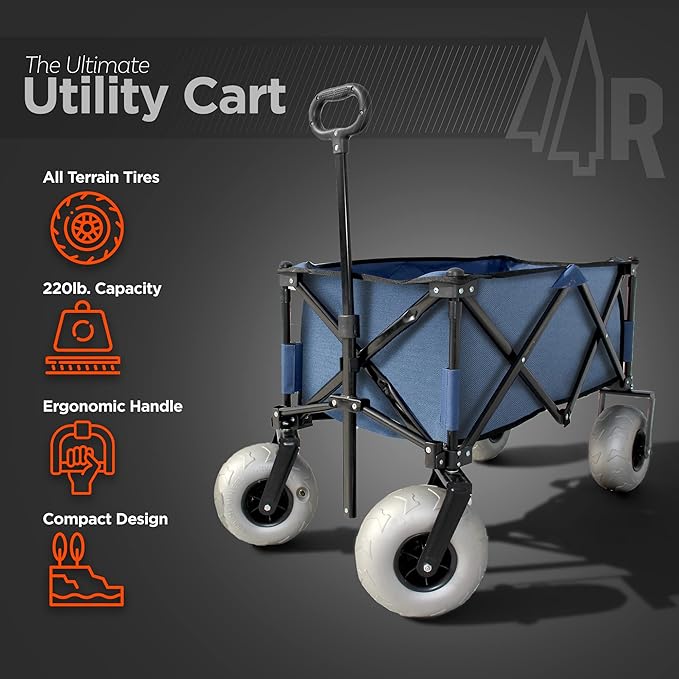 Beach Wagon with Big Wheels for Sand - All Terrain Steel Frame Utility Cart with 9" Pneumatic Tires, Collapsible Folding Design (Sand Warrior RX800)