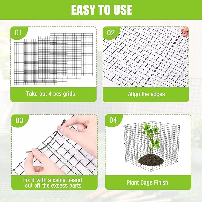 Zubebe 14 Pack Small Wire Plant Protectors Square Plant Protectors from Animals Mesh Cage Chicken Wire Cloche for Shrubs and Vegetables with Ground Stakes and Nylon Ties (15 x 16 Inch)