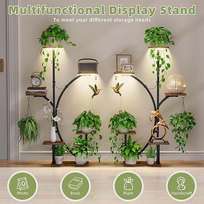 Plant Stand Indoor with Grow Lights - 2 Pack Corner Plant Shelf, 6 Tiered 47'' Indoor Plant Stands for Multiple Plants, K-Shaped Plant Rack Display Holder, Flower Stands for Living Room Patio Home