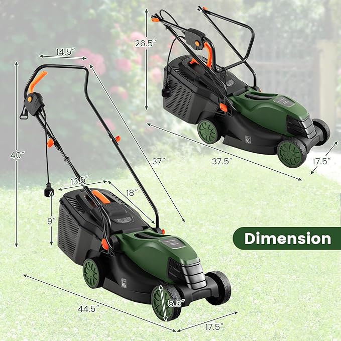 S AFSTAR Electric Corded Lawn Mower, 12-AMP 14-Inch Walk-Behind Lawnmower with Collection Box, 3 Adjustable Height Position, Self Locking Function, Push Lawn Mower for Backyard Patio