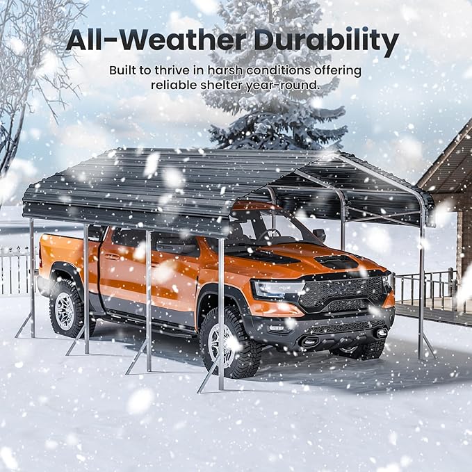 Heavy Duty Metal Carport – Sturdy Structure, All-Weather Protection, Easy Assembly for Cars, Trucks, Boats, Tractors, and Outdoor Storage (Gray, 10X15 FT)