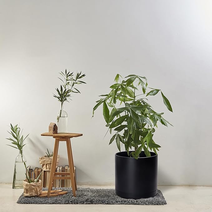 D'vine Dev 16 Inch Black Plastic Planter Pots for Plant Pot with Drainage Hole and Seamless Saucers, 74-X-B-5