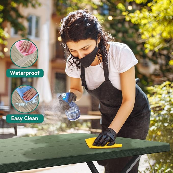 YITAHOME 6ft Outdoor Picnic Table with Wood-Like Tabletop, Sturdy Steel Frame and Umbrella Opening, Heavy Duty Picnic Table Ideal for Yard, Patio, Lawn Gatherings, Green