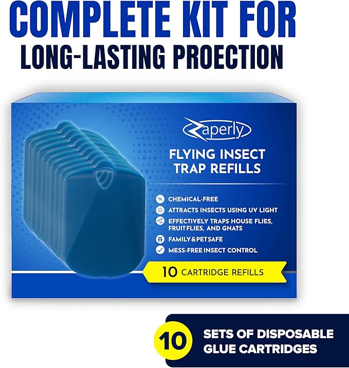 10-Pack Refill Cartridges for Fruit Fly Trap Indoors - Strong Adhesive to Capture Fruit Flies, Gnats, Houseflies, Moths, and Flying Insects