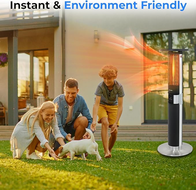 SereneLife Infrared Patio Heater, Electric Patio Heater for Indoor/Outdoor Use, Portable Tower Heater with Remote Control, 1500 W, for Restaurant, Patio, Backyard, Garage, Decks (Black)